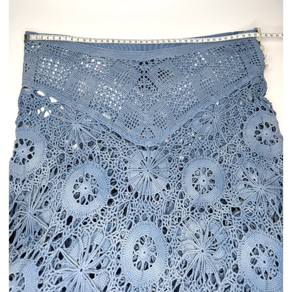 Ralph Lauren Vintage Size L Blue crochet Lace Bohemian Skirt Hand Knit Cotton - Picture 9 of 10